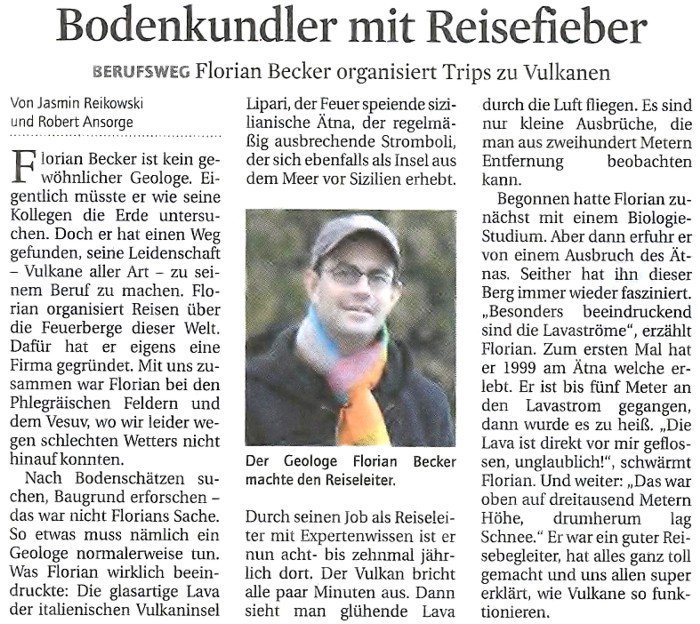 Bodenkundler mit Reisefieber - Florian Becker organisiert Trips zu Vulkanen